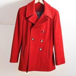 Bright red Calvin Klein women's wool double-breasted peacoat size 12